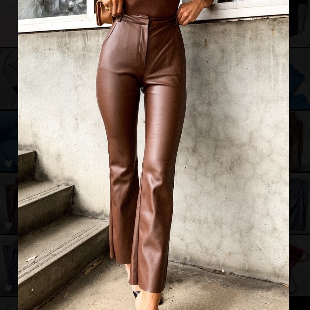 MESHKI brown leather pants